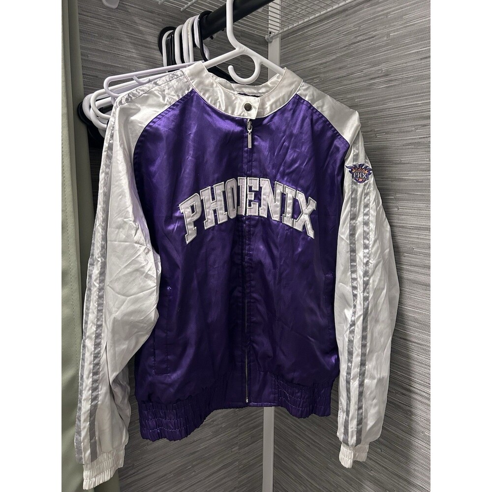 Vintage Women’s Reebok Phoenix Suns Purple White Satin Bomber Jacket XL